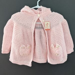 Vintage baby pink knit button up hooded sweater